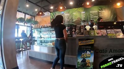 swallowing caffe with youthful Thai dame