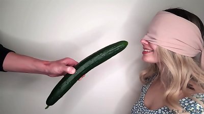 eyes covered dumb step sister tricked into blowing my manmeat and swallowing jizm with the taste game
